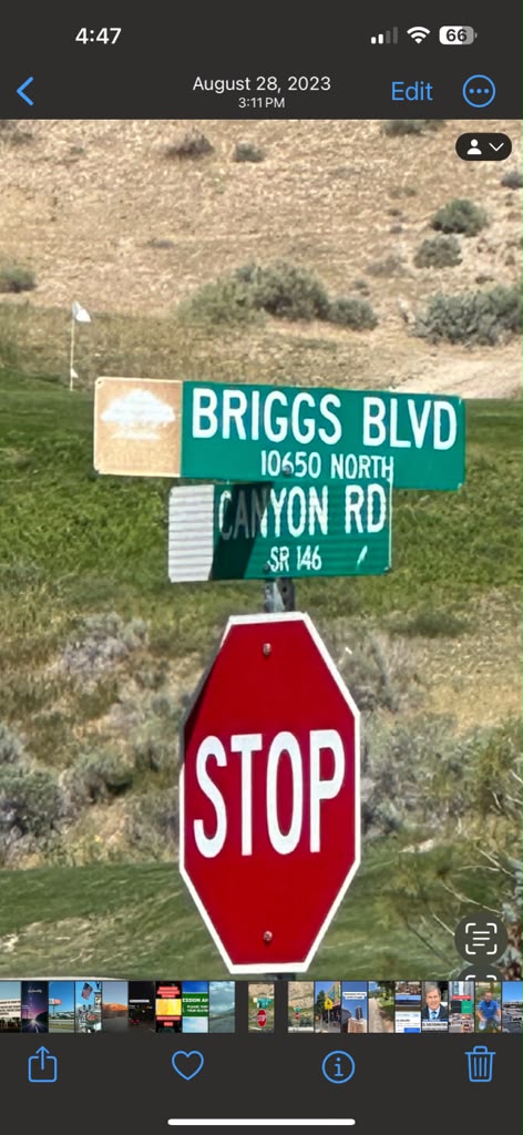 Briggs Boulevard street sign at Canyon Road, 10650 North